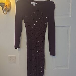 Planet Gold Purple Long Sleeve Dress with Pearl Details